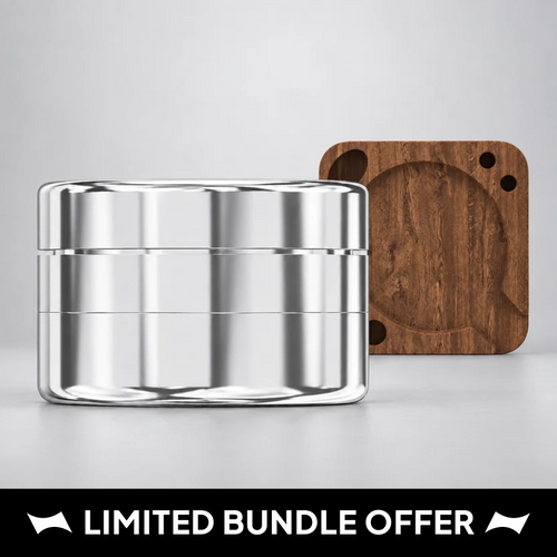 Endless stainless steel herb grinder with wood rolling pad