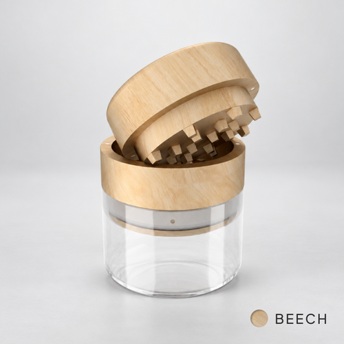 Endless beech wood and glass herb grinder