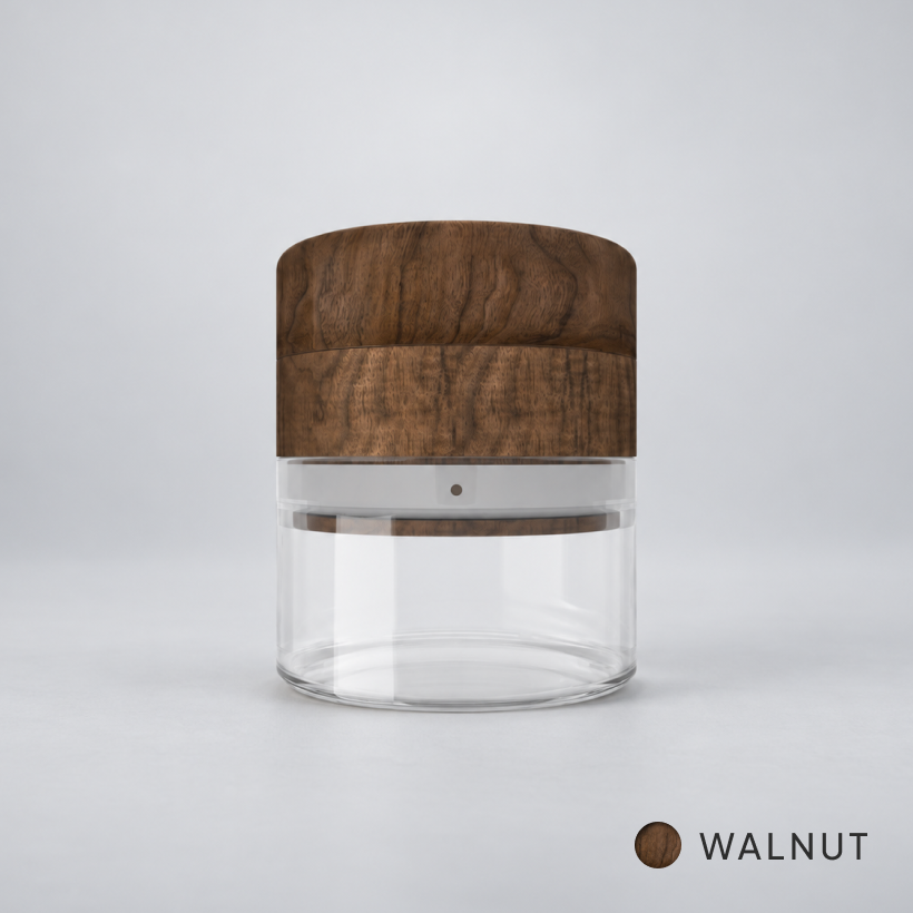 Endless walnut wood and glass herb grinder